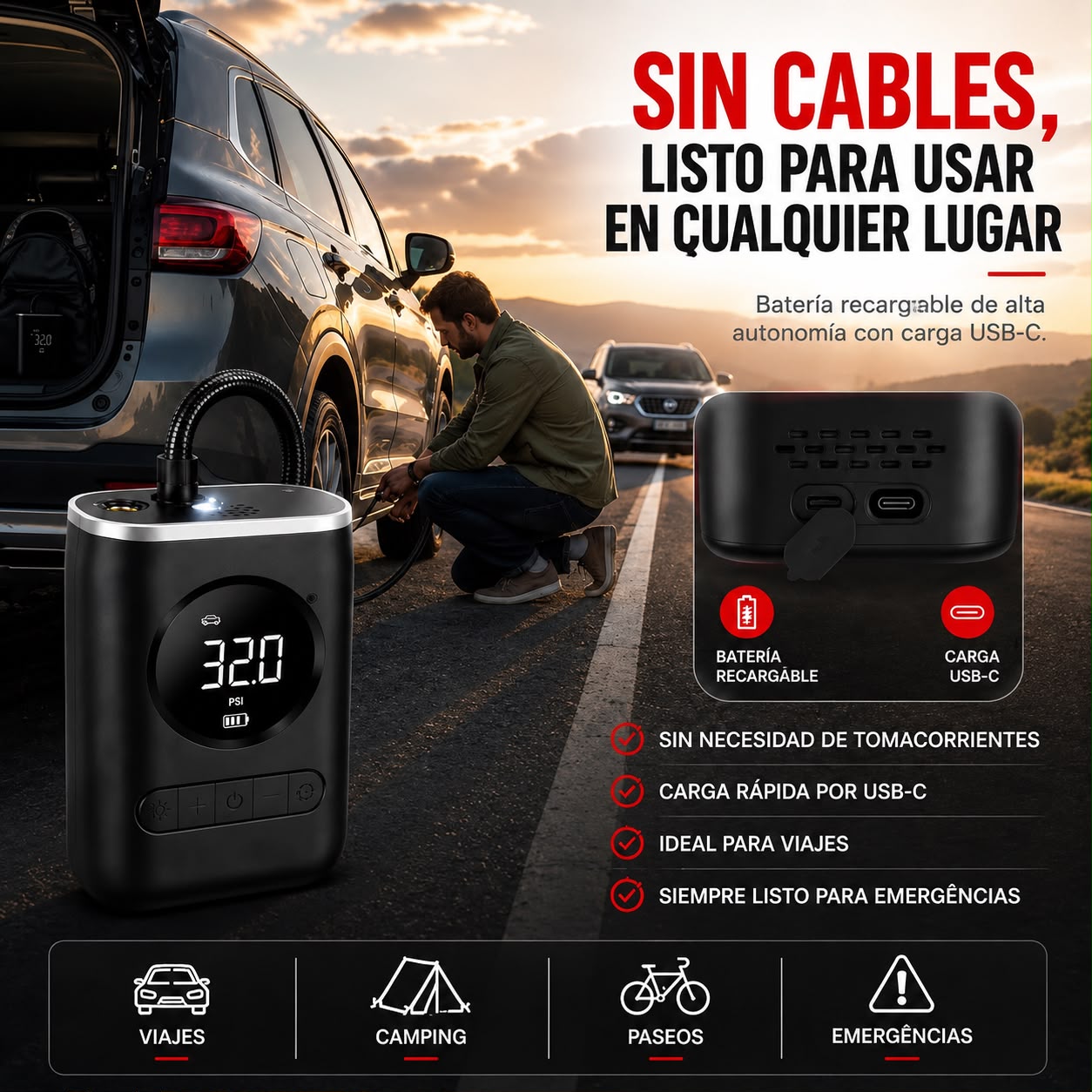 Mini compresor inalámbrico